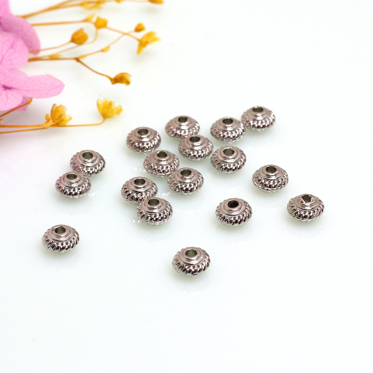 Round Thread Alloys Beads For Jewelry DIY，Covered By 14/18K Real Gold Or Silver