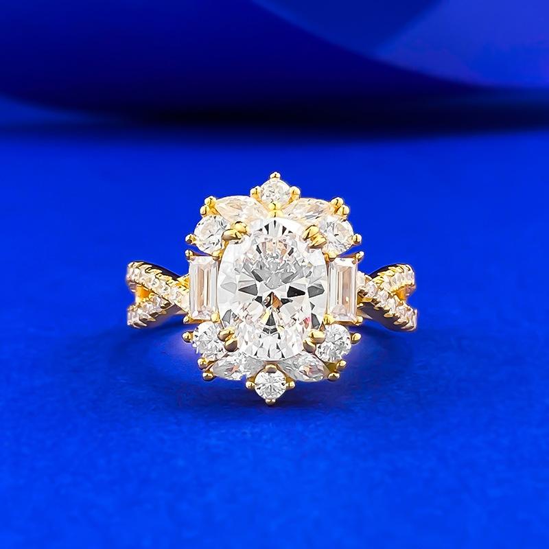 S925 Sterling Silver Pigeon Egg Oval Golden Plated 7*9mm 6A Cubic Zirconia Ring-451(25%)