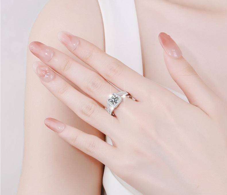 S925 Sterling Silver V-Shaped Cushion Square Ring Synthetic Moissanite Ring-335(35%)