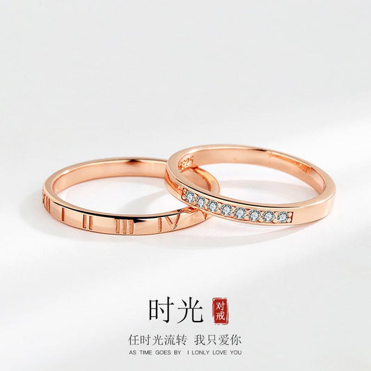 S925 Sterling Silver Vintage Roman Numeral Couple Ring-482 weddingring(45%)