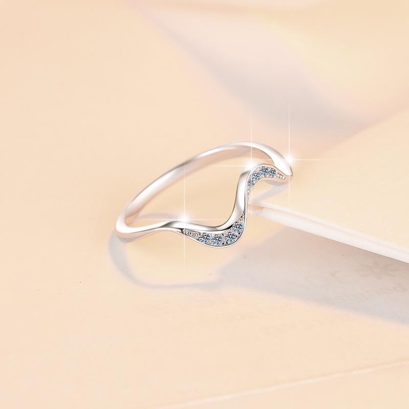 S925 Sterling Silver Wavy Ring Synthetic Moissanite Ring-364(35%)