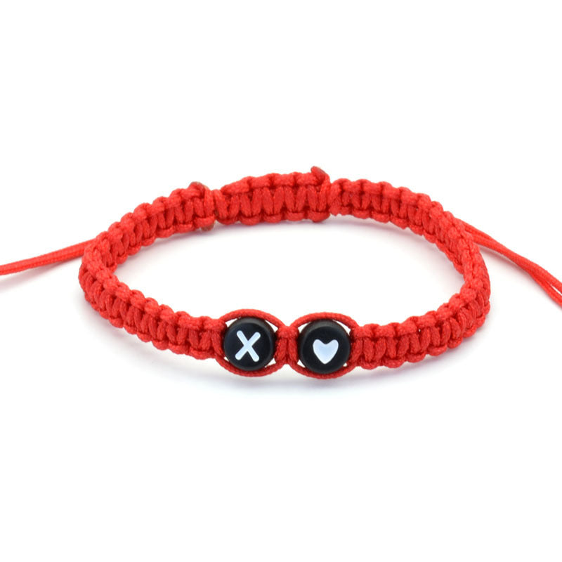 Simple Couple Bracelet with New 26 English Letters and Peach Heartded Red Rope Simple Couple Bracelet