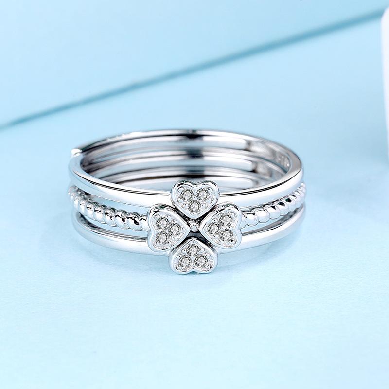 S925 Sterling Silver Four-leaf Clover Three-in-One  Adjustable Simple for Women Ring-632 leaf  ring(45%)