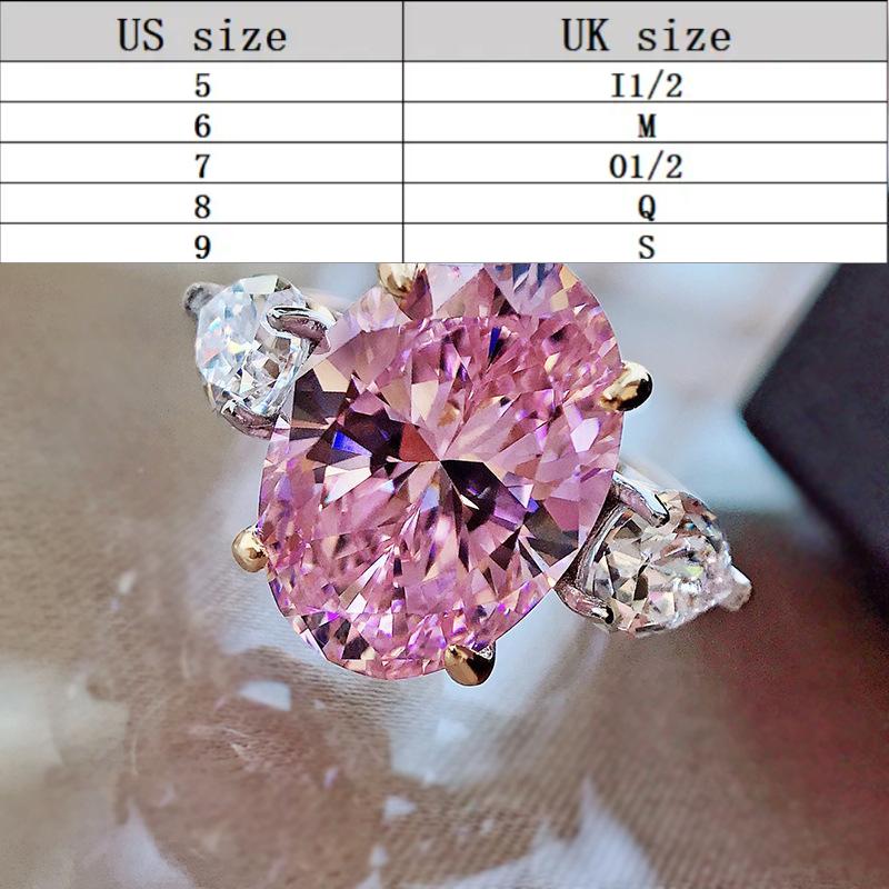 S925 Sterling Silver Purple Three-stones Oval Cut Oval Ring 10*14mm 6A Cubic Zirconia Ring Purple/Yellow/White-365(35%)