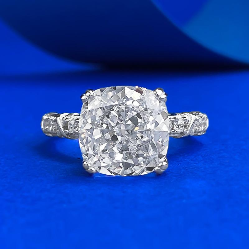 S925 Sterling Silver Ice Flower Cut Square 10*10mm 8A Cubic Zirconia Ring-418(25%)