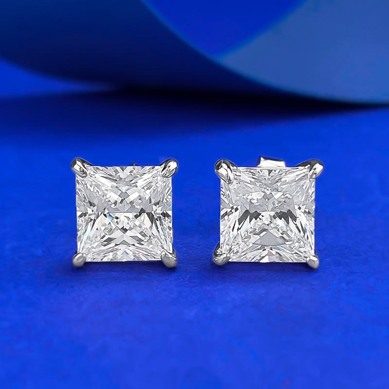 S925 Sterling Silver Princess Cut Ring 7*7mm 6A Cubic Zirconia Earrings Daily Life Earrings-622(35%)