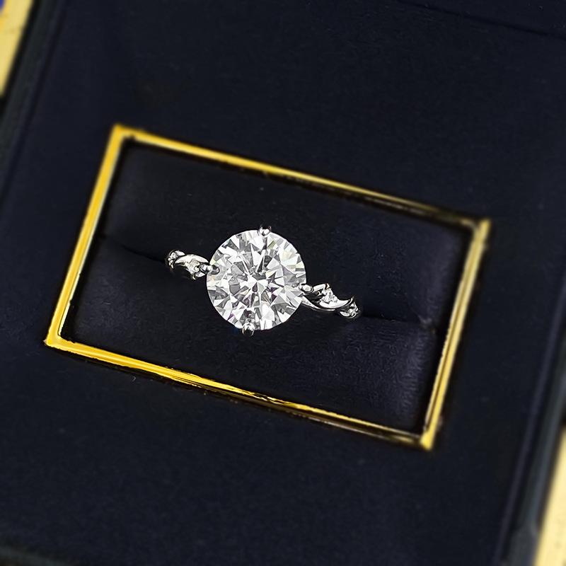 S925 Sterling Silver Wrapped White Golden Four-claws Round 9*9mm 6A Cubic Zirconia Ring-430(25%)