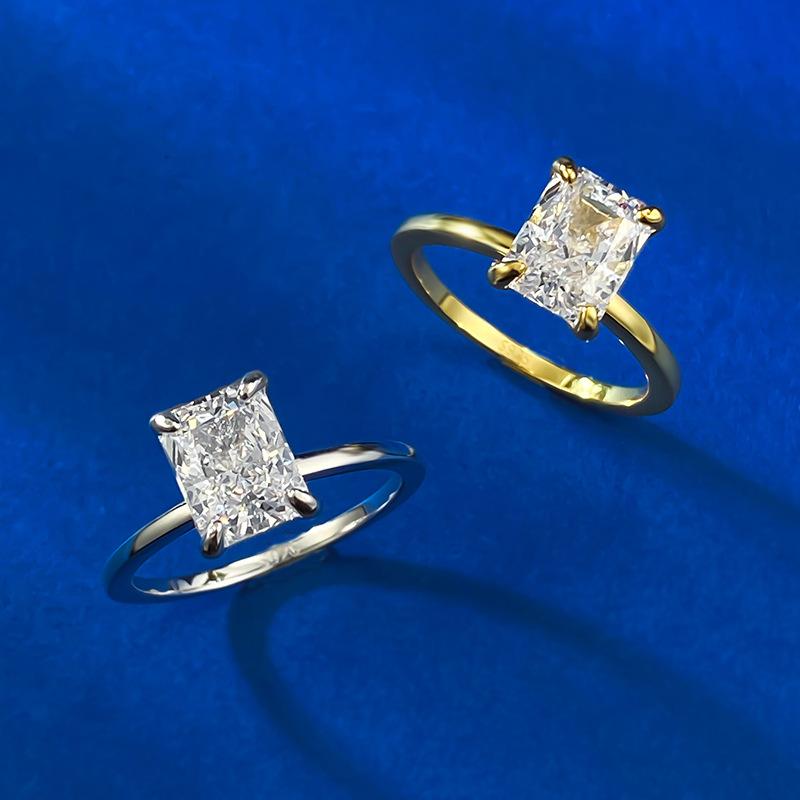 S925 Sterling Silver Rectangular Ice Flower Cut 6 * 8mm 8A Cubic Zirconia Ring-422 custom  engagement  ring(25%)