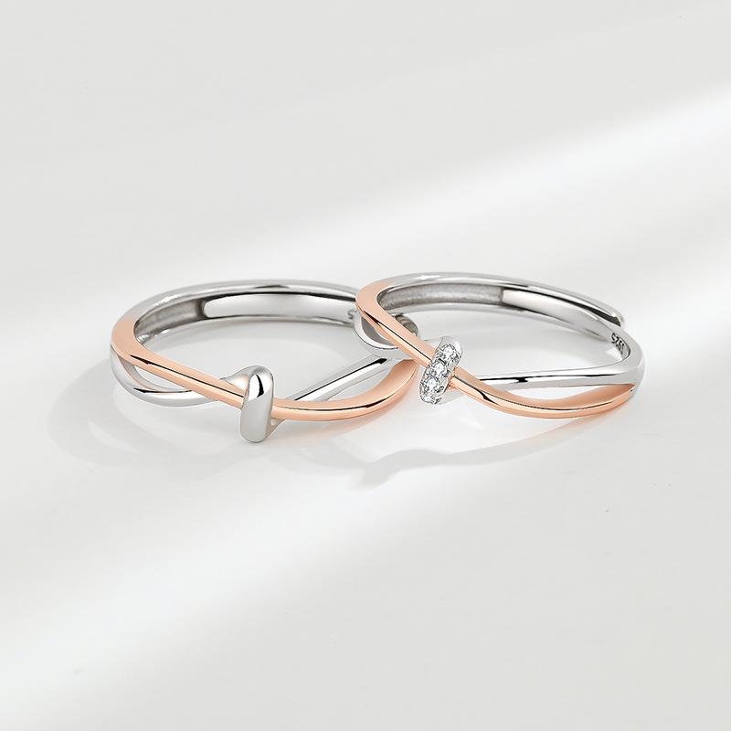 S925 Sterling Silver Twin Knot Couple Ring Open Ring-556 weddingring(45%)