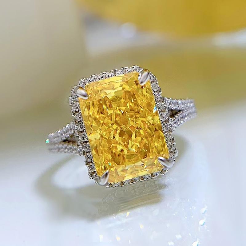 S925 Sterling Silver Ice Flower Cut Rectangular 8*11mm 8A Cubic Zirconia Ring Yellow/pink/white-139(45%)