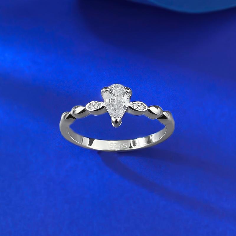 S925 Sterling Silver Mini Water Drop Ring 6A Cubic Zirconia Ring-162(35%)