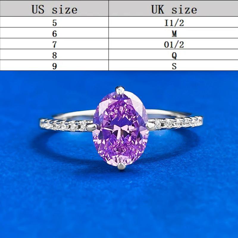 S925 Sterling Silver Purple Pigeon Egg Cut Oval Ring 6*8mm 6A Cubic Zirconia Ring-394(35%)