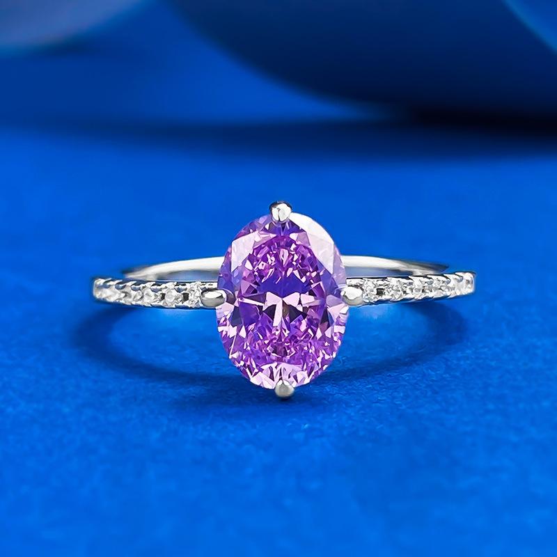 S925 Sterling Silver Purple Pigeon Egg Cut Oval Ring 6*8mm 6A Cubic Zirconia Ring-394(35%)