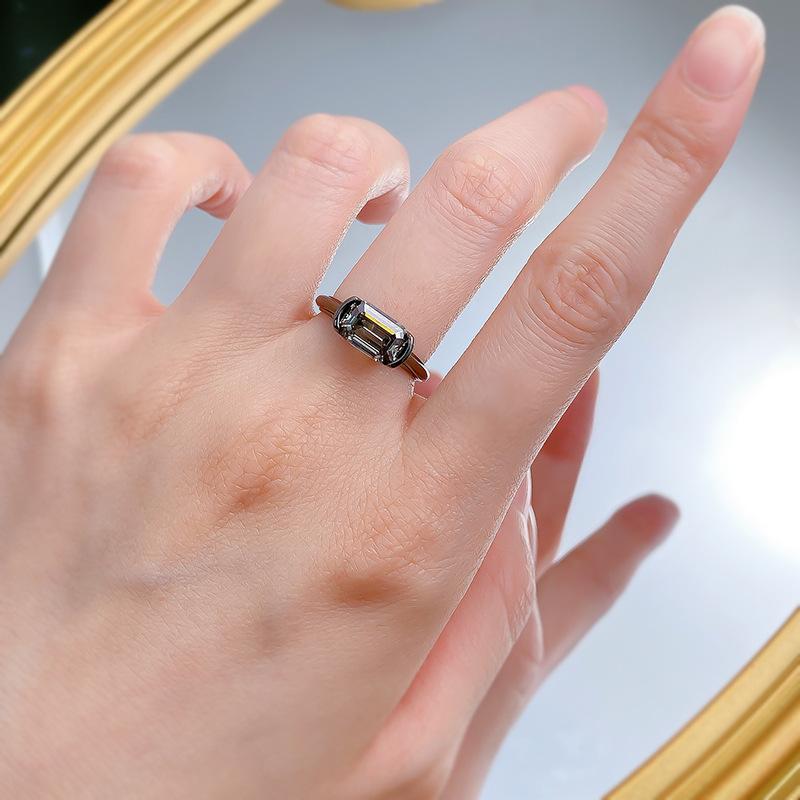 S925 Sterling Silver Black Golden Grandma Cut Transvers Rectangular Ring 6*9mm 6A Cubic Zirconia Ring fashion jewelry accessory woman girl promise ring Springtok-208(35%)