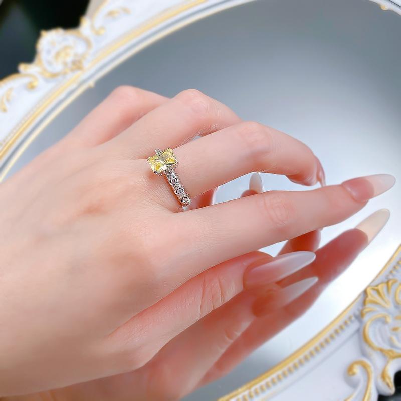 S925 Sterling Silver Yellow Radiant Cut Rectanglar Ring 6*8mm 8A Cubic Zirconia Ring-125(35%)