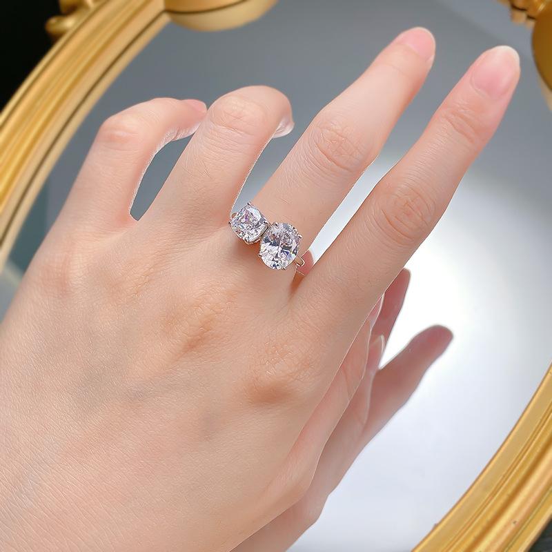 S925 sterling silver two stones oval ring 8*10mm 6A cubic zirconia ring fashion jewelry accessory woman girl promise ring Springtok-200(35%)