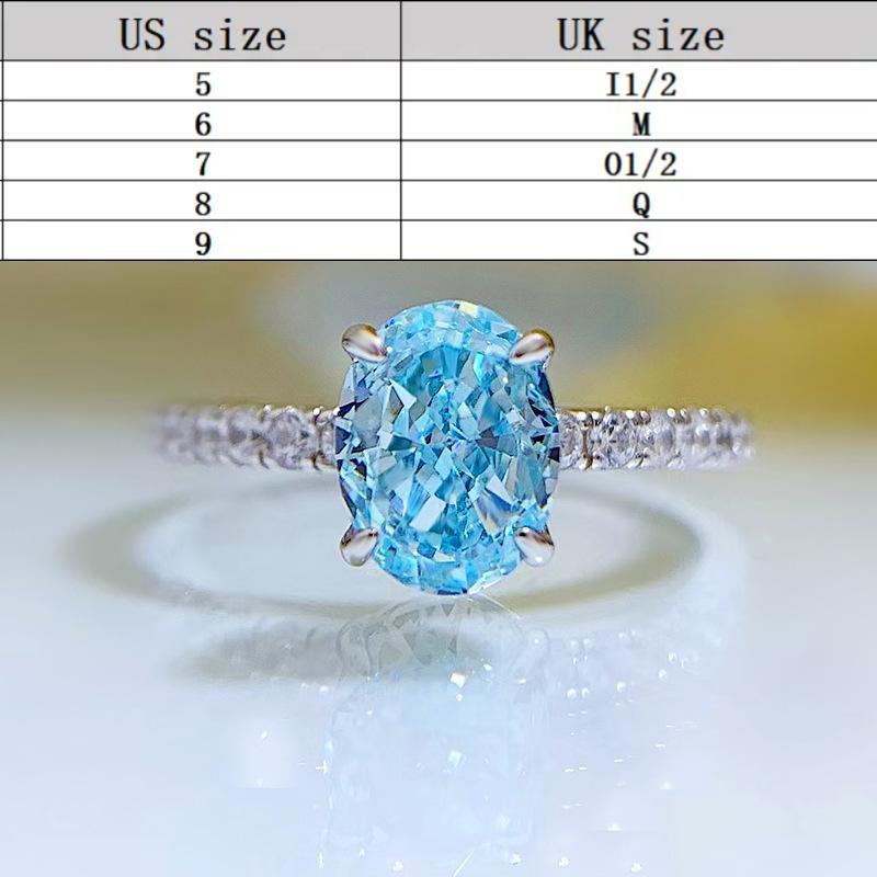 S925 Sterling Silver Aquamarine Radiant Cut Oval Ring 6*8mm 6A Cubic Zirconia Ring-272(35%)
