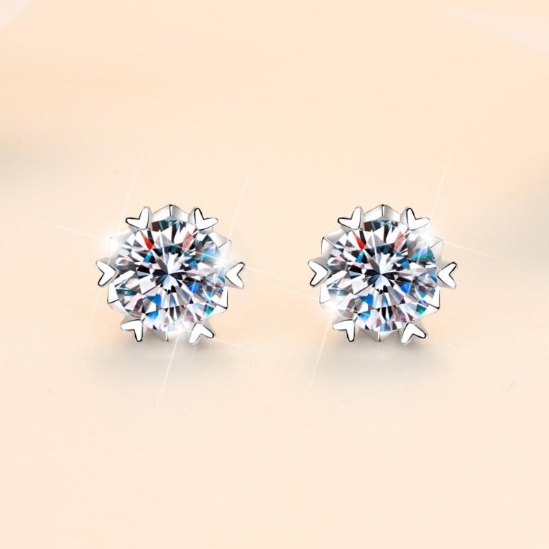 S925 Sterling Silver High Grade Certified Synthetic Moissanite Snowflake Ear Stud E Cut VVS1 Clarity D Color Daily Life Earrings(35%)-602