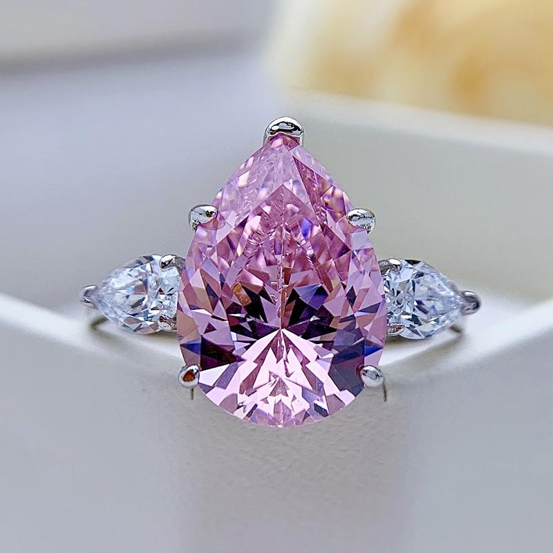 S925 Sterling Silver Water Drop Pear Shape 10*14 mm 8A Cubic Zirconia Ring-136(45%)