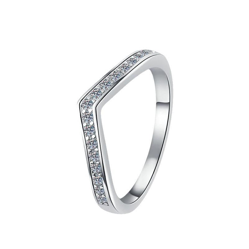 S925 Sterling Silver V-Shaped Band Ring Synthetic Moissanite Ring-297(35%)