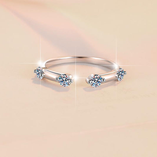 Synthetic Moissanite S925 Sterling Silver Four Stars Band Ring Open Ring fashion jewelry accessory woman girl promise ring Springtok-118(35%)