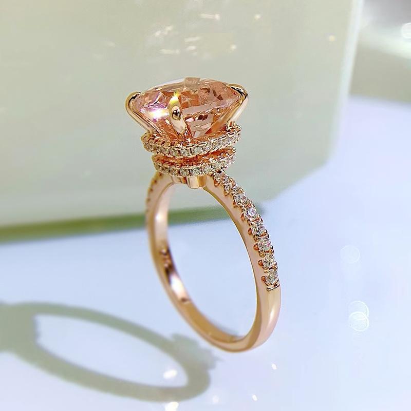 S925 Sterling Silver Champagne Fat Square Cut High Carbon Ring 9*9mm 6A Cubic Zirconia Ring-457(25%)