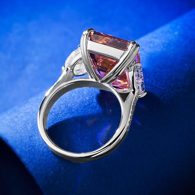 S925 Sterling Silver Orange Pink Grandma Asscher Cut Rectangular Ring 13*16mm 8A Cubic Zirconia Ring 15carats-132(45%)