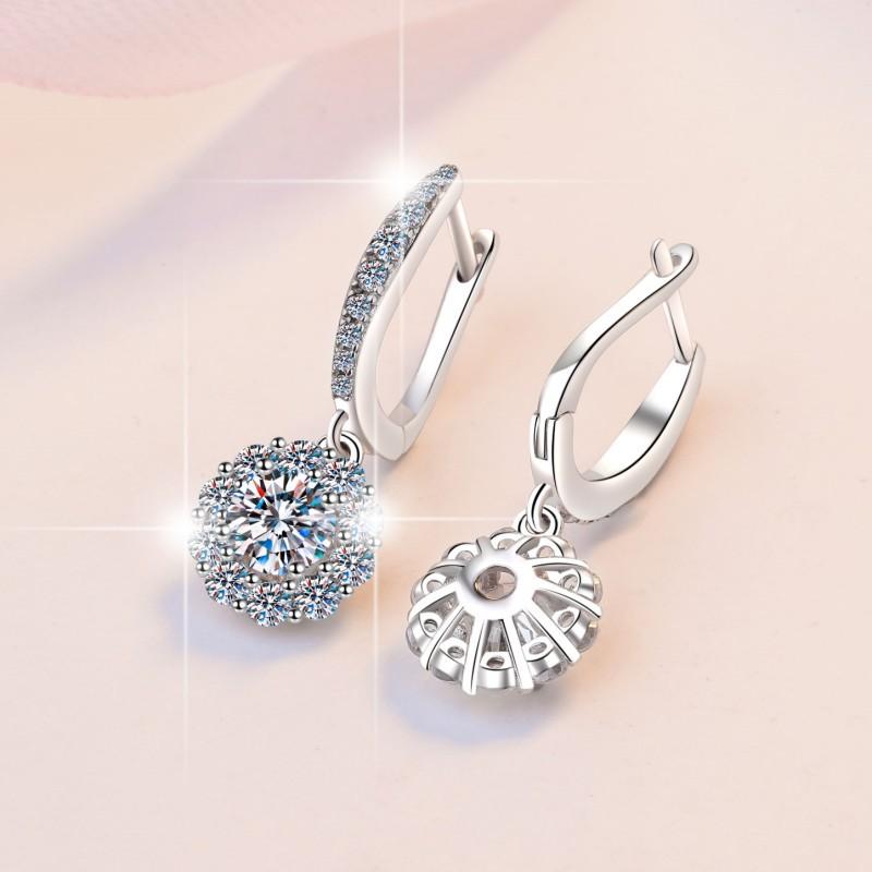 45. S925 Sterling Silver Flower Dangling Earrings Round Earrings