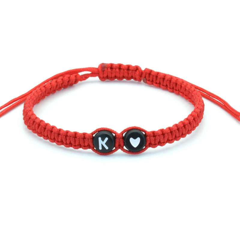 Simple Couple Bracelet with New 26 English Letters and Peach Heartded Red Rope Simple Couple Bracelet