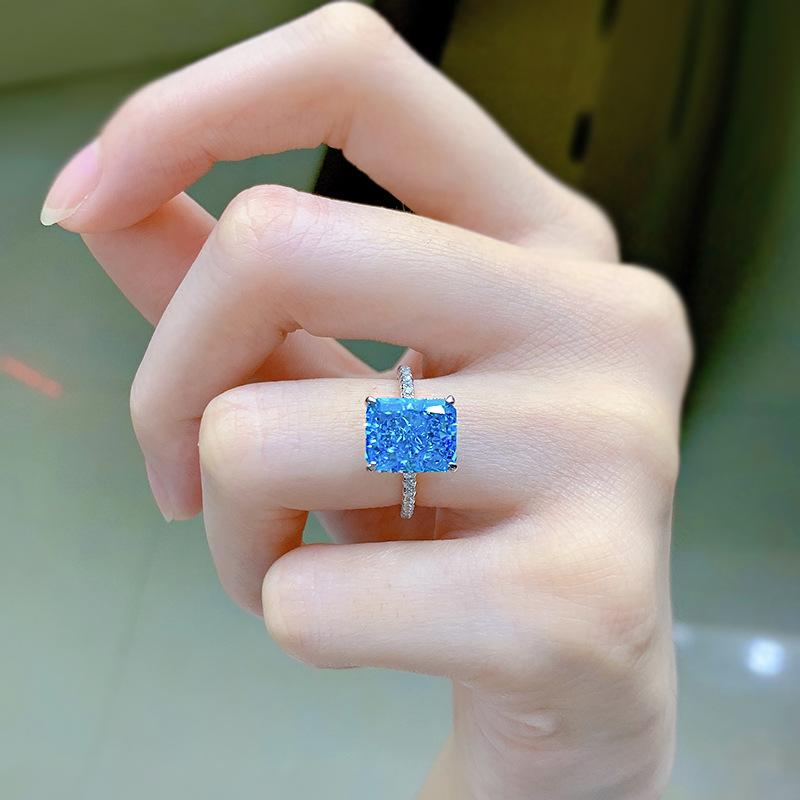 S925 Sterling Silver Ice Flower Cut Square Ring 8*10mm 8A Cubic Zirconia Ring fashion jewelry accessory woman girl promise ring Springtok-373(35%)