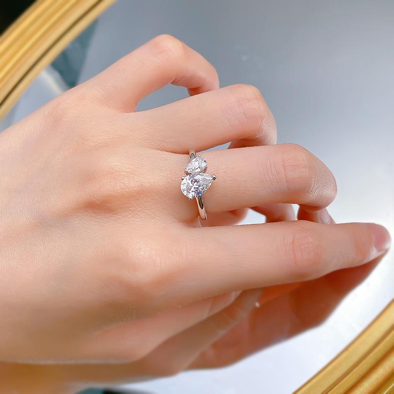 S925 Sterling Silver Ice Flower Cut Double Pear-Shaped Ring 6 * 9mm 8A Cubic Zirconia Ring fashion jewelry accessory woman girl promise ring-387(35%)