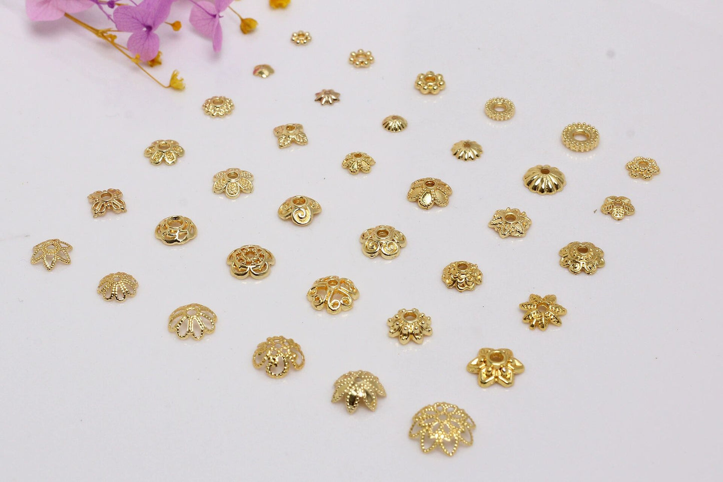 Hollow Alloy Petal Bead Holder For Jewelry DIY-Electroplating 14K gold/10 pcs