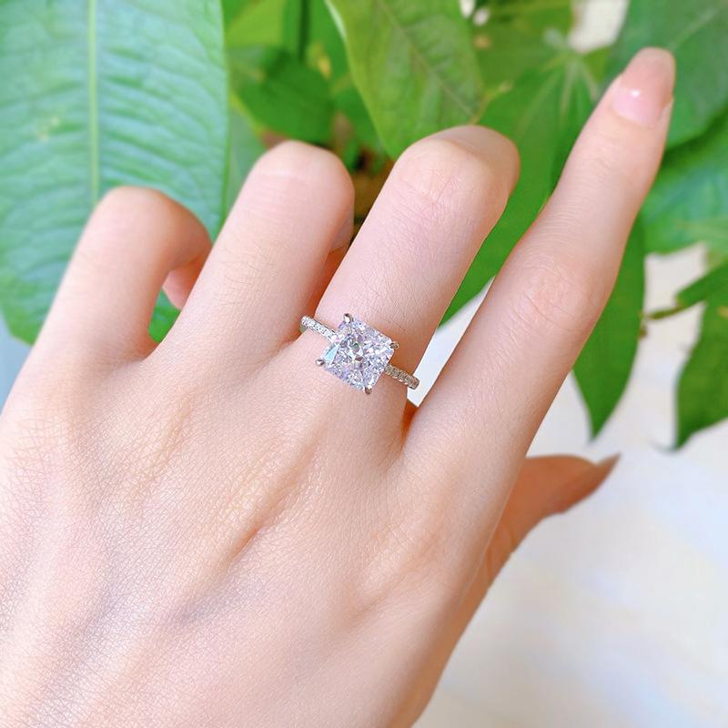 S925 Sterling Silver Radiant Ice Flower Cut 8*8mm 8A Cubic Zirconia Ring -101(45%)