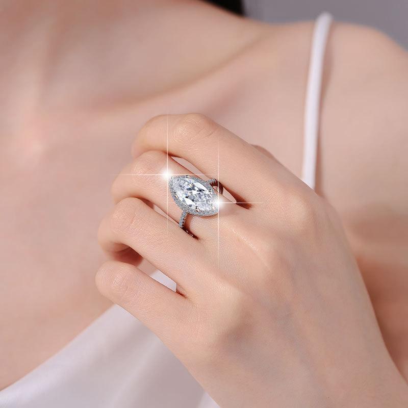 S925 Sterling Silver Horse Eye Ring Synthetic Moissanite Ring fashion jewelry accessory woman girl promise ring-172(1%)