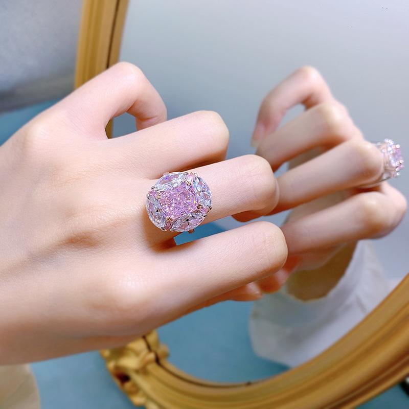 S925 Sterling Silver Pink Radiant Cut Oval Ring 8*10mm 8A Cubic Zirconia Ring-456(25%)