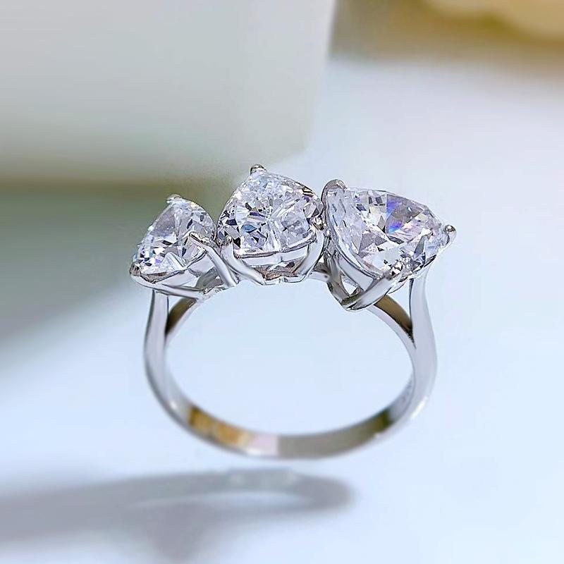 S925 sterling silver heart cut three-heart ring 6A cubic zirconia ring fashion jewelry accessory woman Girl promise ring-226(35%)