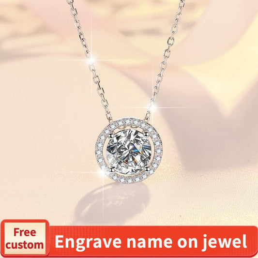 S925 Sterling Silver Synthetic Moissanite Halo Pendant birthday gift silver jewelry minimalist necklace pendant necklace-319(35%)