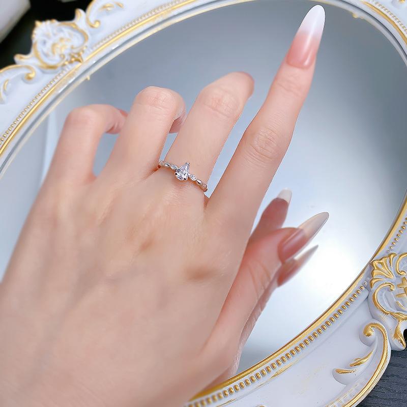 S925 Sterling Silver Mini Water Drop Ring 6A Cubic Zirconia Ring-162(35%)