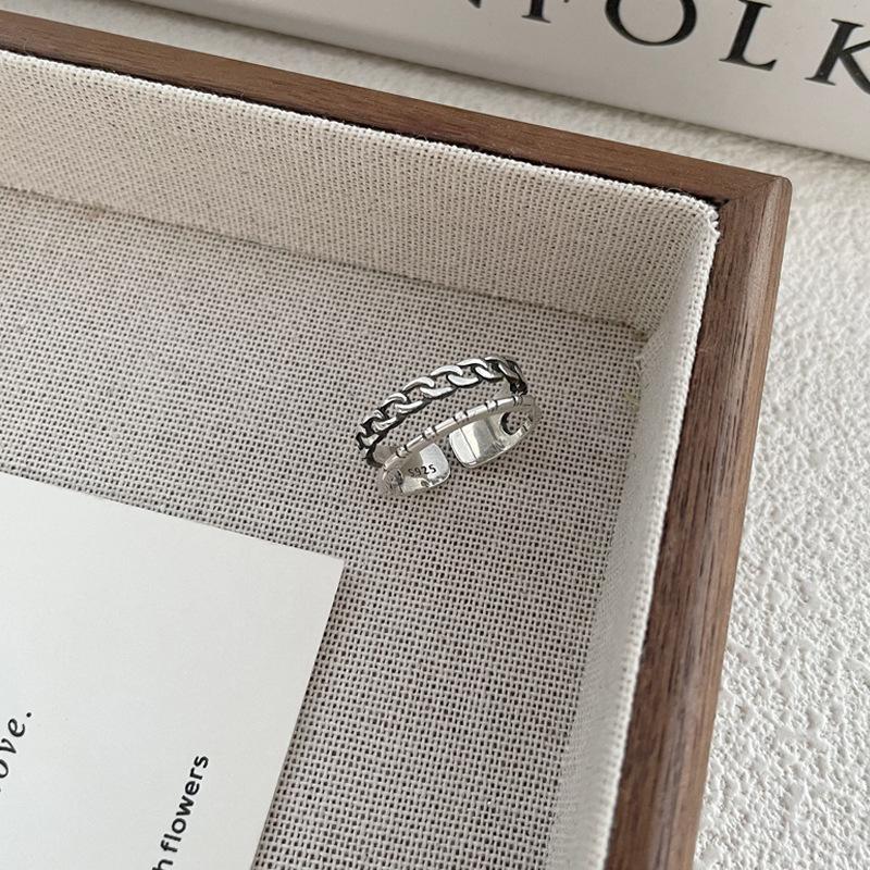 S925 Sterling Silver Vintage Double Layer Chain Ring for Women - 501(45%)