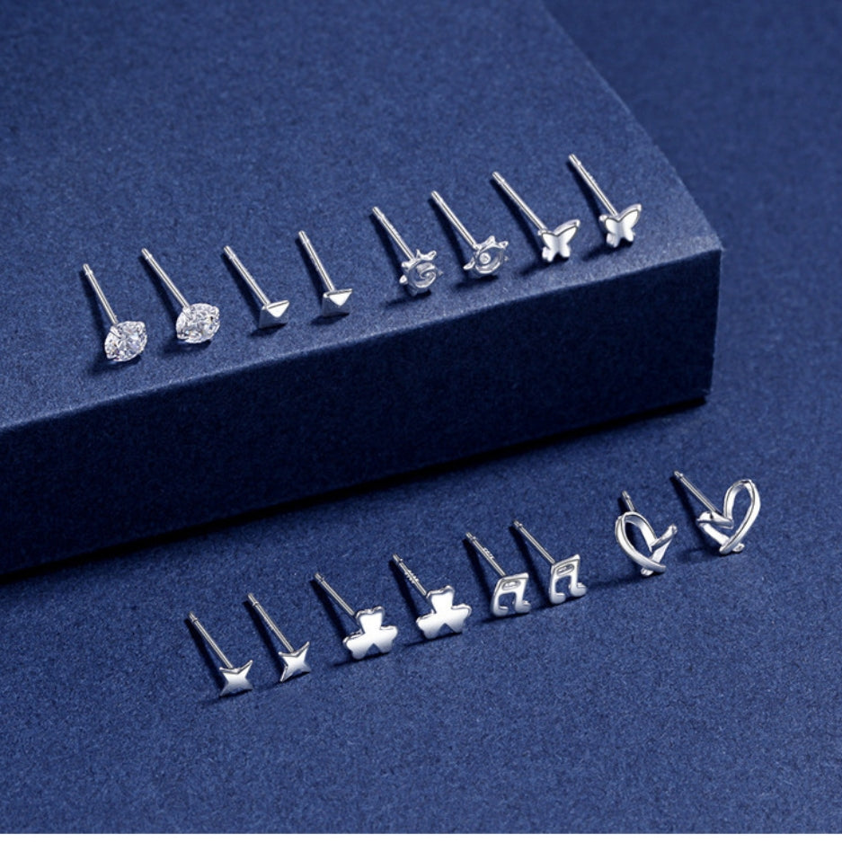 S999 Full Silver Ear Stud, Nourishing Ear Piercing, Prevent Allergies(A pair)