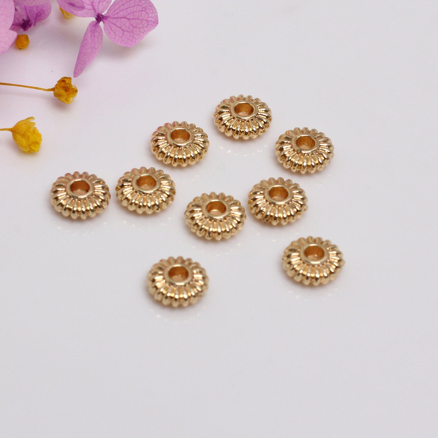 Flat Pumpkin Shaped Alloy Beads For Jewelry DIY，100 pcs, Covered By 14/18K Real Gold Or Silver