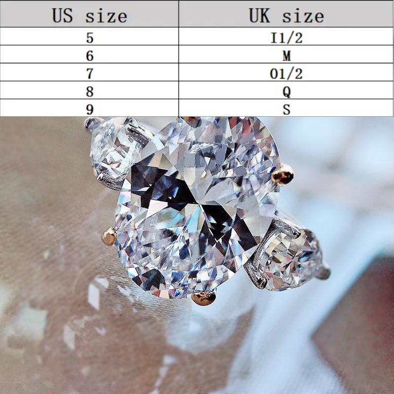 S925 Sterling Silver Purple Three-stones Oval Cut Oval Ring 10*14mm 6A Cubic Zirconia Ring Purple/Yellow/White-365(35%)