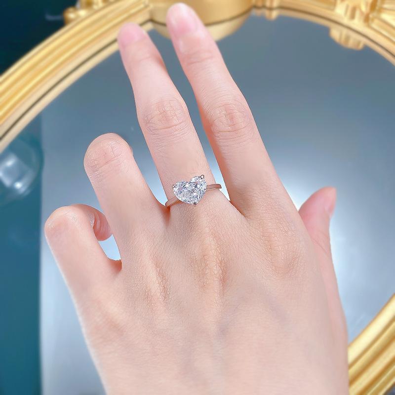 S925 Sterling Silver Ice Flower cut fat heart ring 10*8mm 8A cubic zirconia ring fashion jewelry accessory woman girl promise ring Springtok-354(35%)