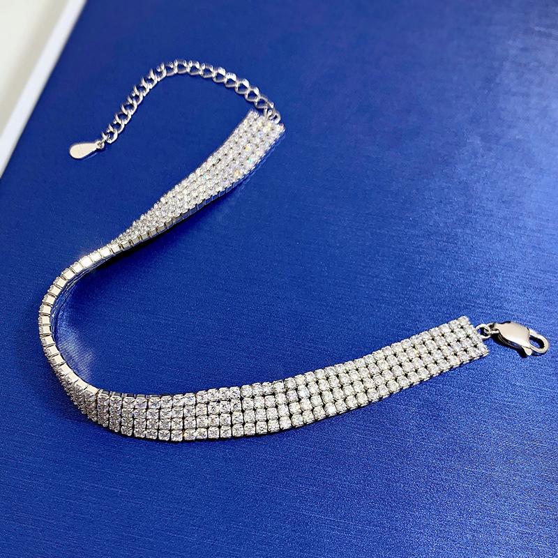 S925 Sterling Silver Four Row Full Silver Plated  White Golden 8A Cubic Zirconia Bracelet-304(15%)