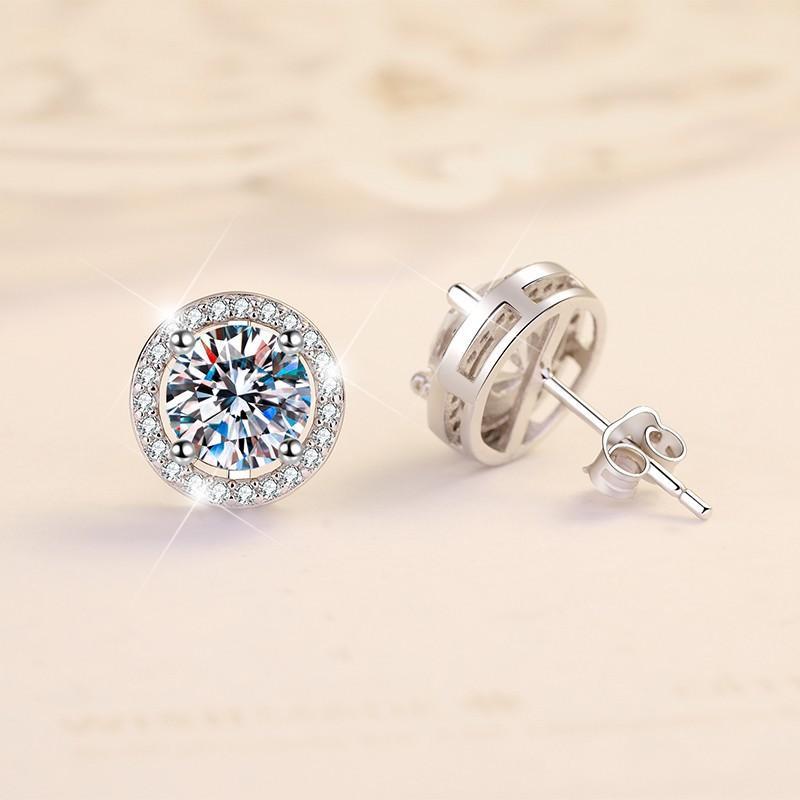 NO8-1. S925 Sterling Silver High Grade Synthetic Moissanite Stud Earrings /Round Wrap Style/ /Certified Synthetic Moissanite/High Grade Of D Color E Cut VVS1 Clarity/Superflash Synthetic Moissanite