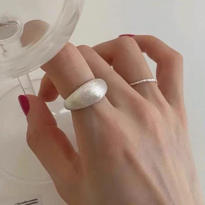 S925 Sterling Silver Brushed Wide Minimalist Ring for Women - 552(45%)