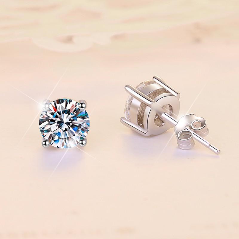 S925 Sterling Silver High Grade Synthetic Moissanite Stud Earrings Four-Claw Super Shiny Moissanite