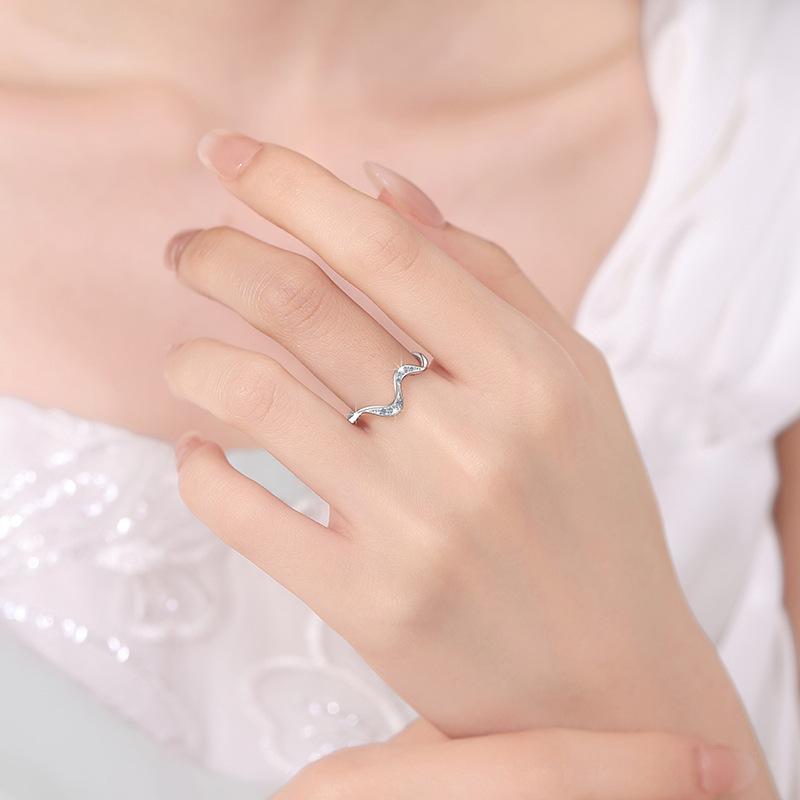 S925 Sterling Silver Wavy Ring Synthetic Moissanite Ring-364(35%)