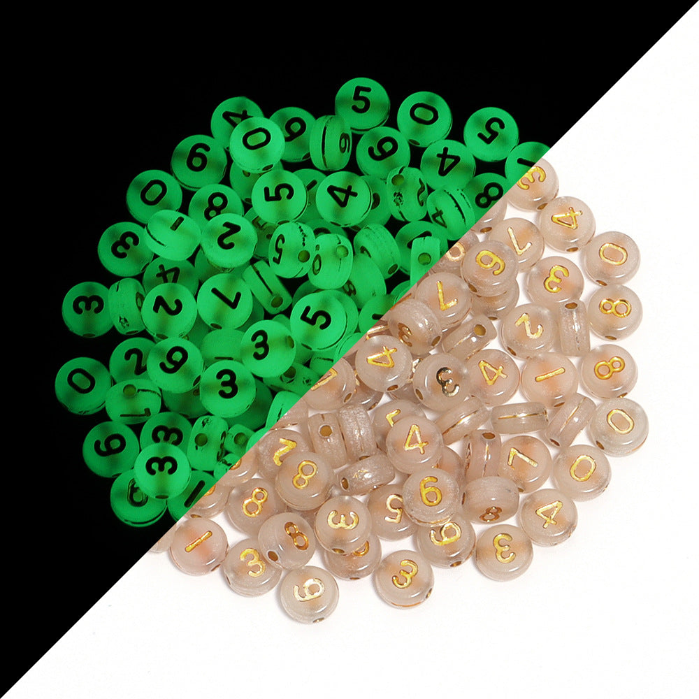 Acrylic Luminous Flat round Loose Beads Translucent Colorful Beads/Love Beads/Digital Beads Diy Jewelry Accessories