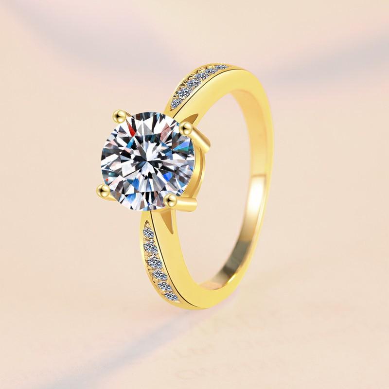 S925 Sterling Silver Four-claw Golden Ring Synthetic Moissanite Ring 2Carat-175(35%)